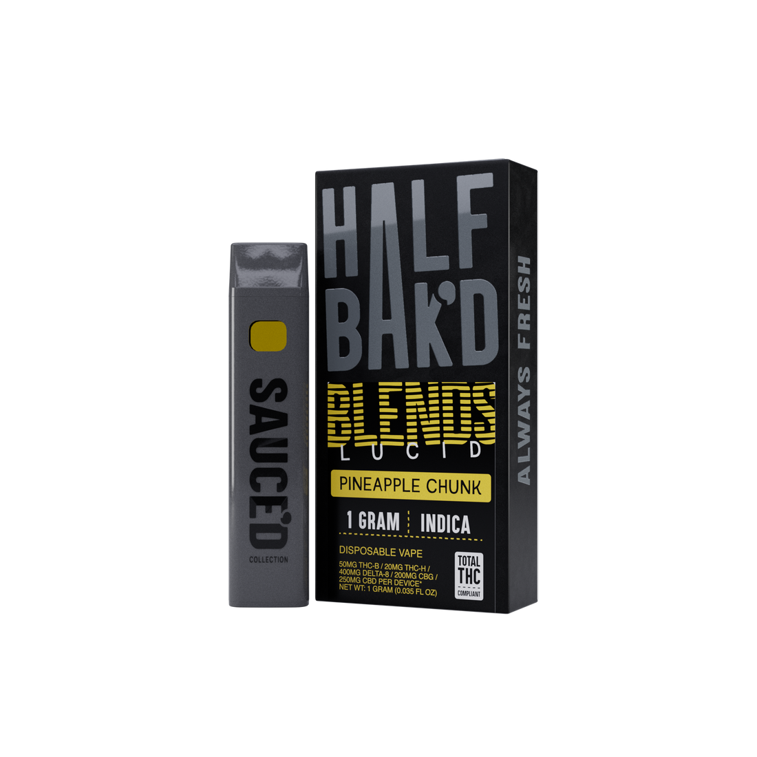 Pineapple Chunk | 1G Indica Disposable | Lucid Blend - Disposable - HALF BAK&