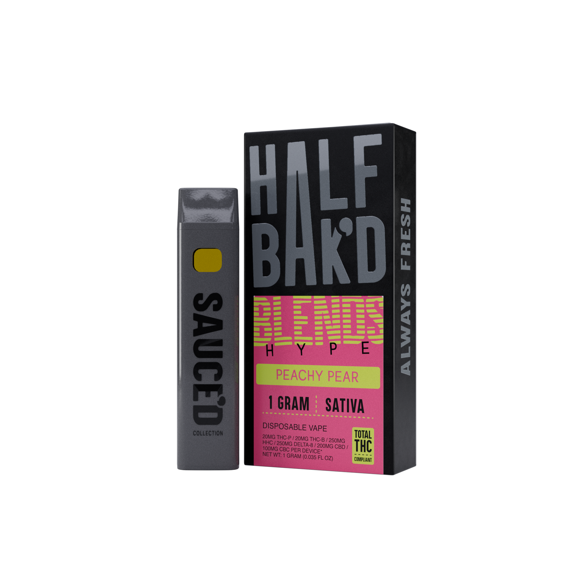 Peachy Pear | 1G Sativa Disposable | Hype Blend | HALF BAK'D Peachy Pear | 1G Sativa Disposable | Hype Blend | HALF BAK'D